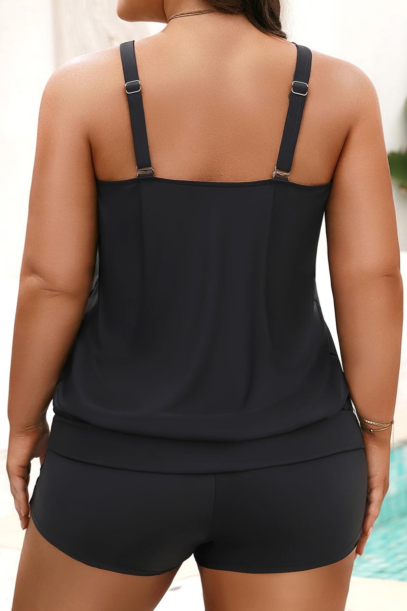 Yonique Plus Size Tankini Swimsuits for Women Blouson Tankini Tops with Swim Shorts Two Piece Bathing Suits Black 22 Plus - Image 2